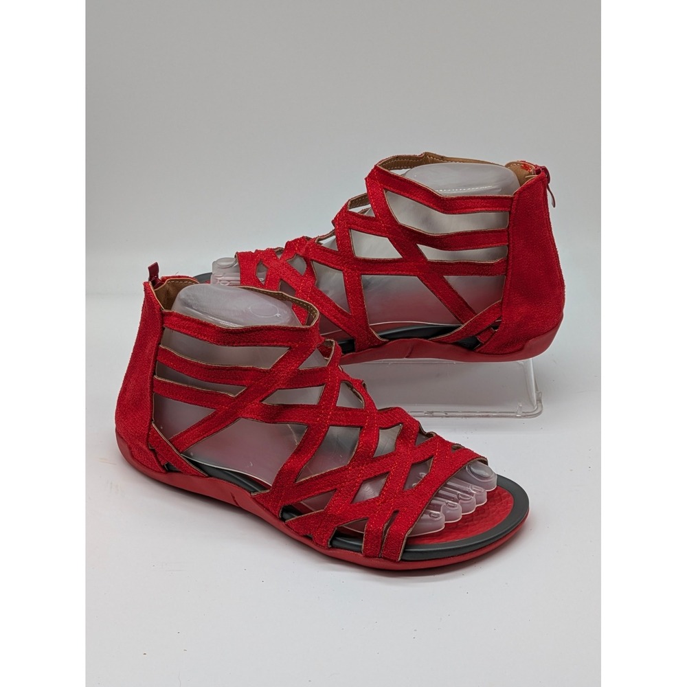 Women's Red Gladiator Sandals Zip Back Faux Suede Size 8 EUC NWOT Unbranded